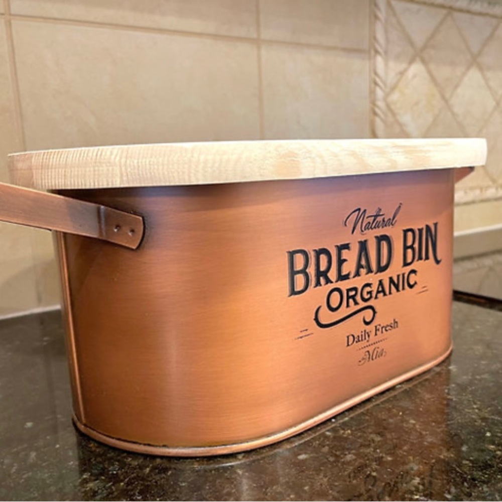 Copper - Bread Container . Comes with cotton bread bag.